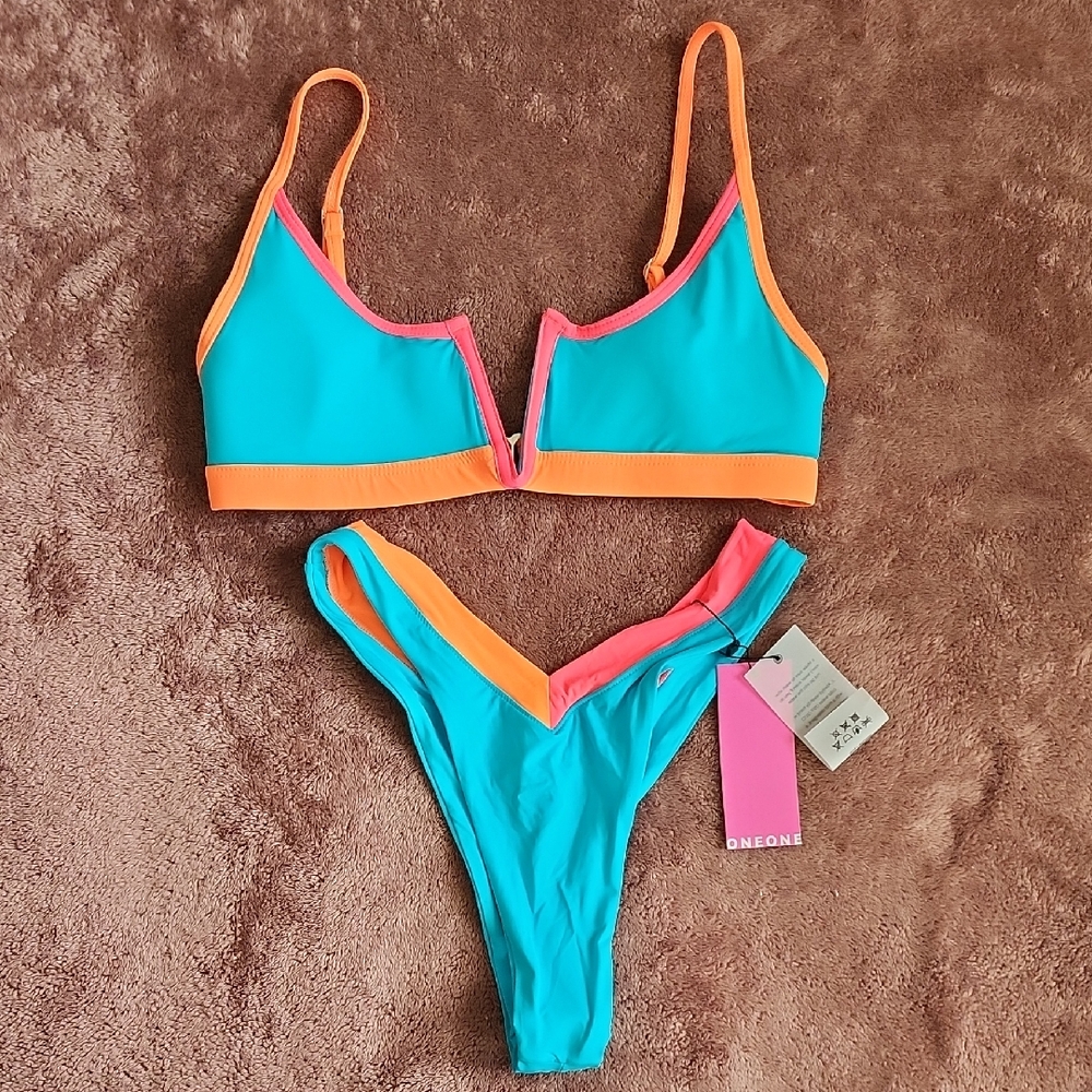 Vibrant Blue and Orange Bikini Set